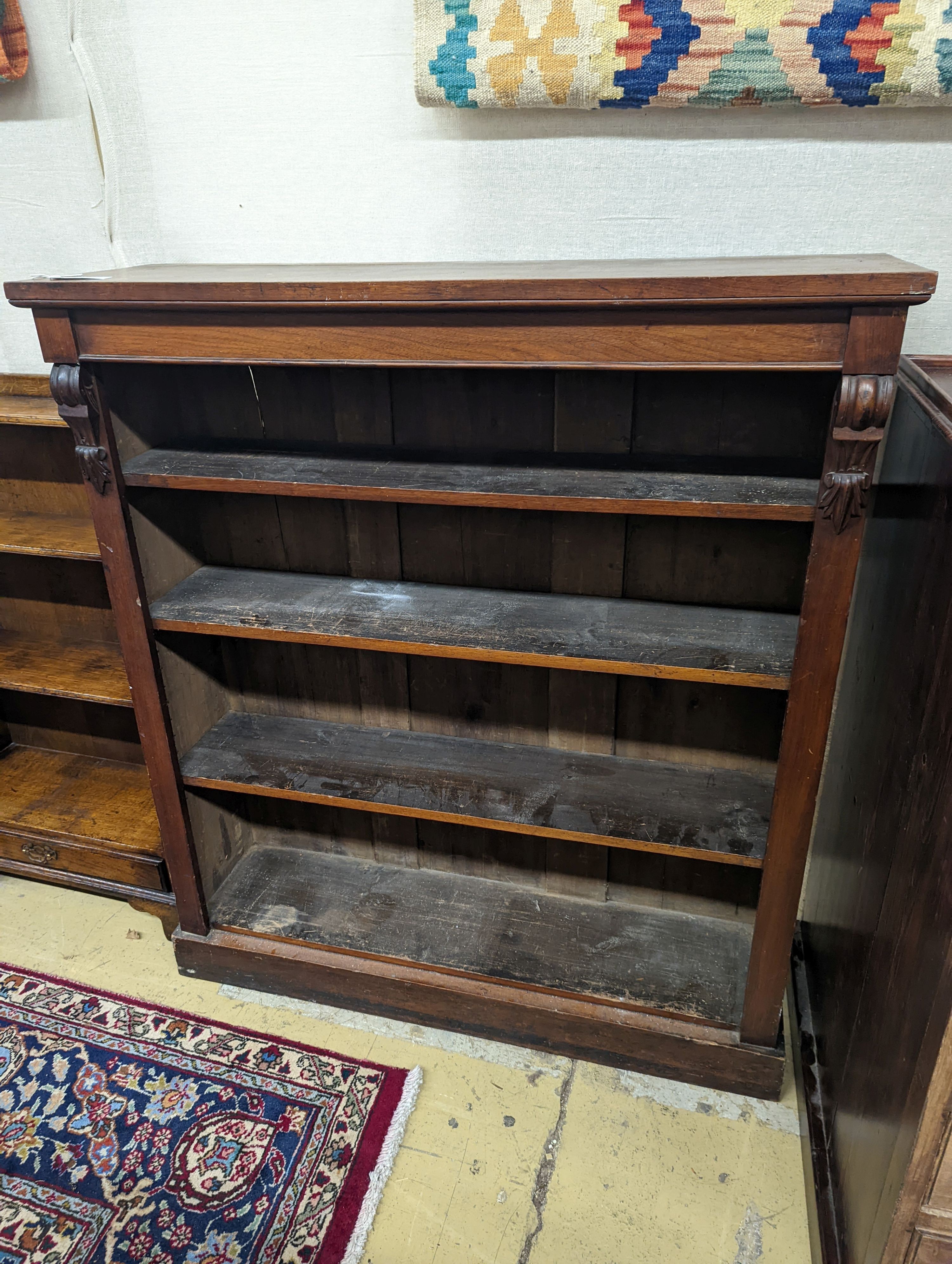 A Victorian mahogany open bookcase, width 106cm, depth 34cm, height 120cm